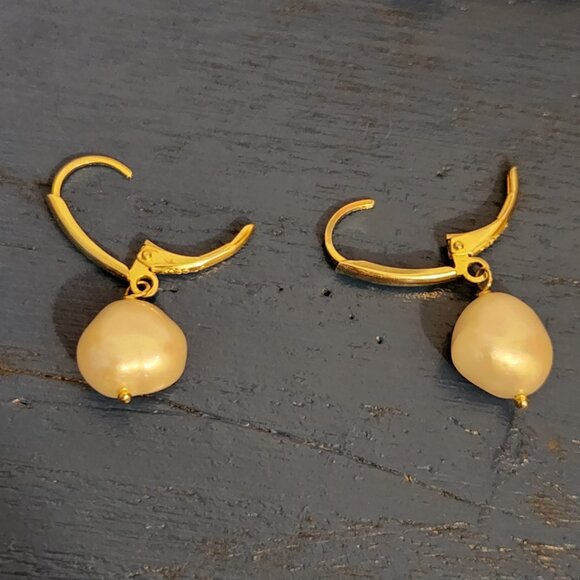 NEW 14k gold plated 925 sterling silver faux pearl drop earrings KHOLS - Picture 4 of 7